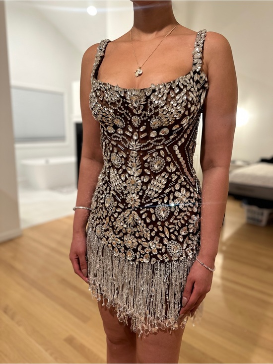 Albina Dyla Dresses & Skirts - Albina Dyla Crystal-Embellished Black Mini Dress with Fringe